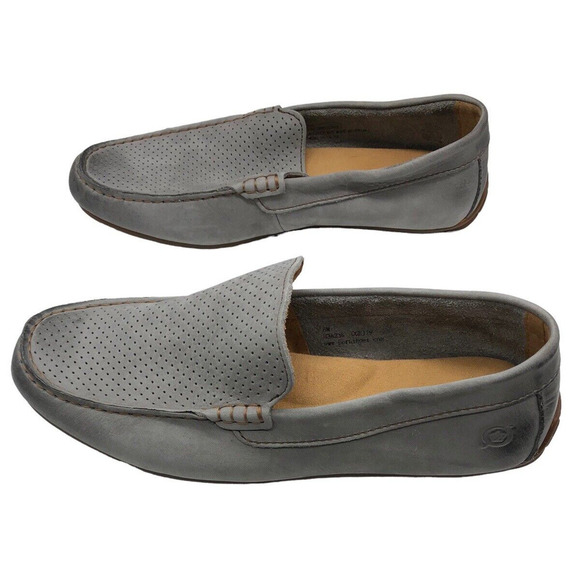 Born Gray Suede Driving Loafers Shoes 8 Mens Slip On Perforated - Picture 1 of 16